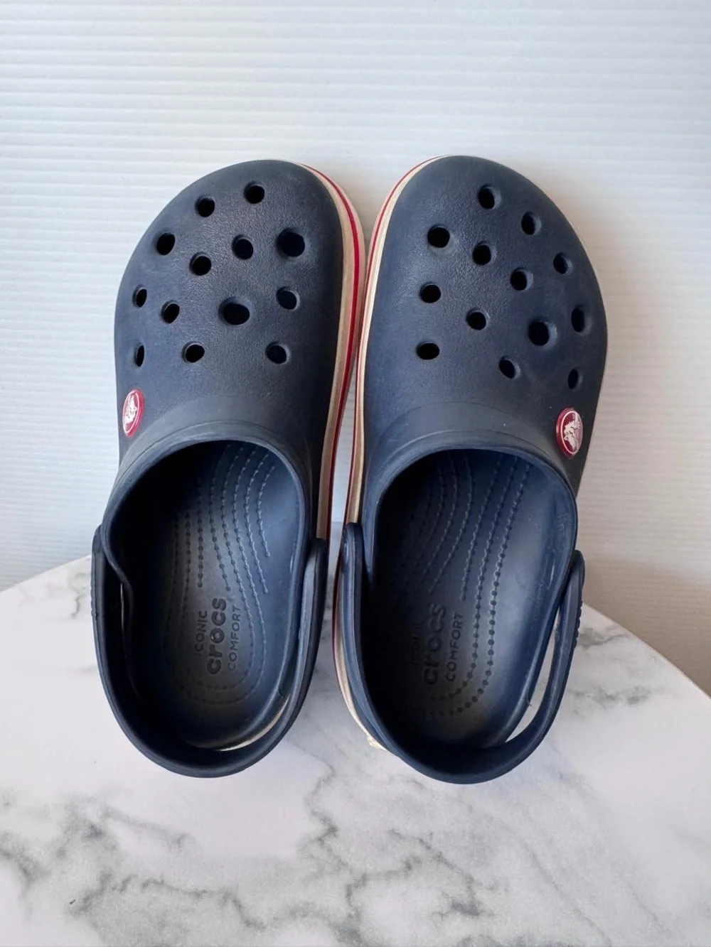 CROCS Kids Navy Clog with Red and White Stripe
